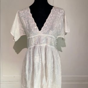 White Blouse with A/B Sequins/Pearls SzM by Flower